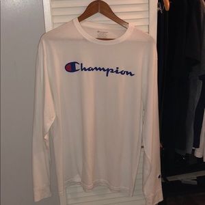 Long Sleeve White Champion Logo Tee Size L